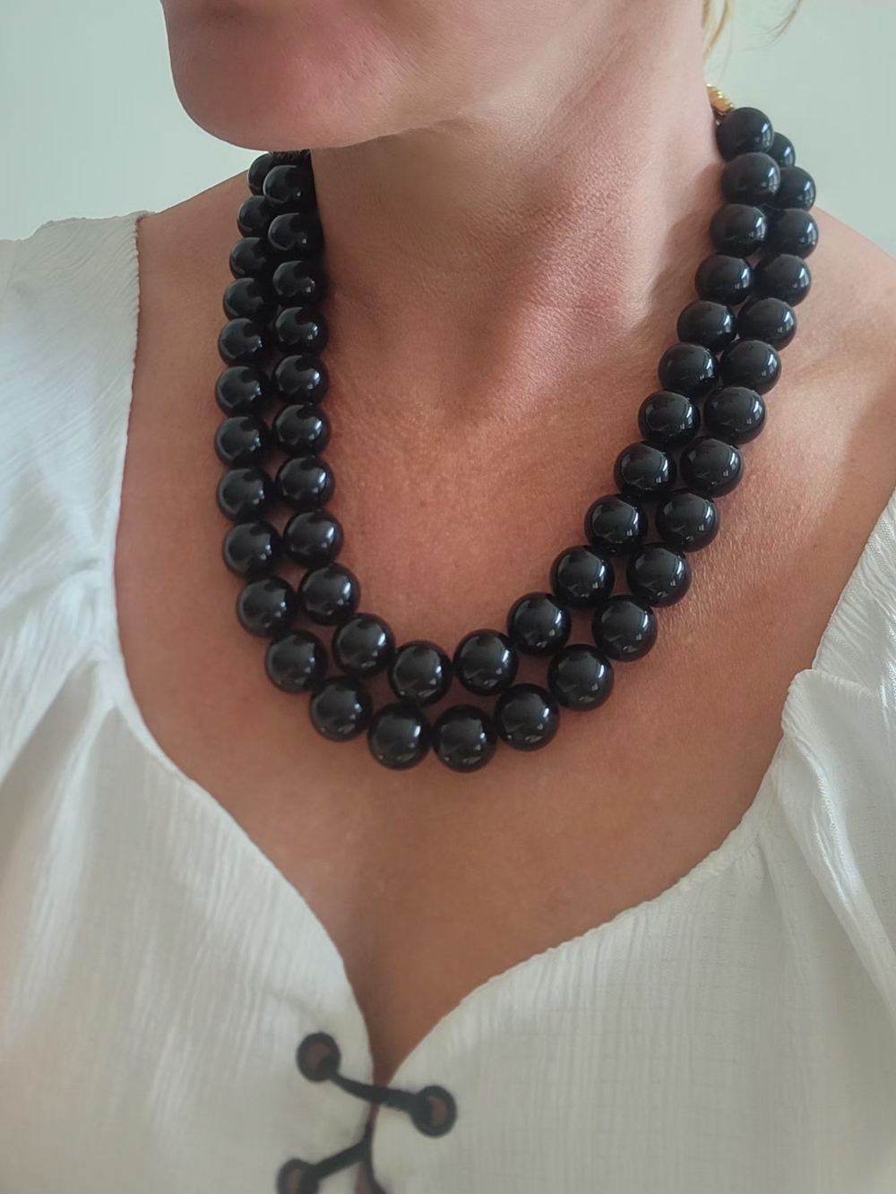 Monet Classic Double Strand Black Bead Necklace by